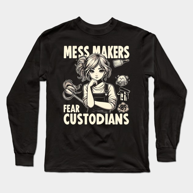 "Mess Makers Fear Custodians" Custodian Long Sleeve T-Shirt by SimpliPrinter